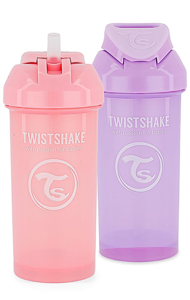 Twistshake 2X Straw Cup | Baby Sippy Cup with Straw - 360ml | Leak Proof Baby Water Bottles | Non-Spill Toddler Sippy Cup | BPA-Free Baby Weaning Cup | Training Sippy Cup for Kids | Pink Purple