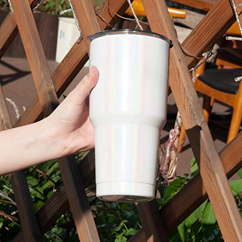 Toopify 30oz Stainless Steel Insulated Sparkle White Tumbler Travel Mug with Straw Slider Lid, Cleaning Brush, Double Wall Vacuum