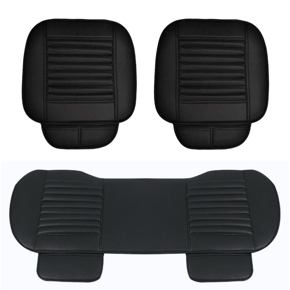 HONCENMAX Car Interior Seat Cushion Cover Pad Mat for Auto Car Supplies PU Leather Bamboo Charcoal [Without Backrest] - 2+1 Front & Rear Seat Covers