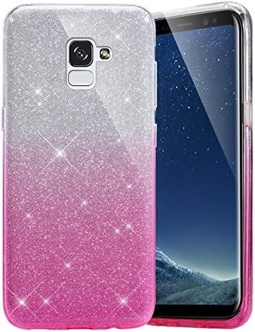 EINFFHO Galaxy A8 Plus 2018 Case, [2 in 1] Shiny Sparkle Gradient Glitter Bling TPU Protective Shell Ultra Thin Soft Flexible Gel Silicone Cover for Samsung Galaxy A8 Plus 2018 (Glitter Pink)