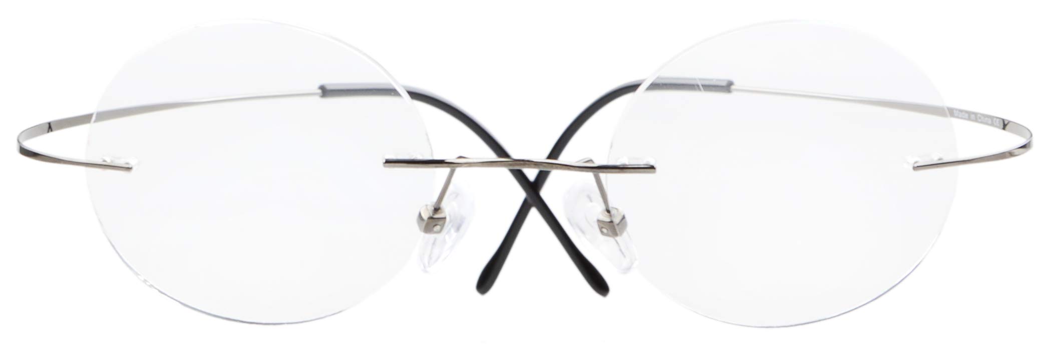 CessBlu Titanium Circle Reading Glasses Bendable Rimless Round Reader Eyeglasses for Men Women Reading(Gunmental)+0.75