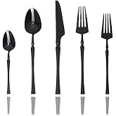 JASHII Black 5-Piece 18/10 Stainless Steel Flatware Cutlery Set for 1, Silverware Set, Mirror polish, Ideal for Wedding Festival Party Home Kitchen, Dishwasher Safe (Black)
