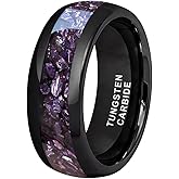 TUTISS 8mm Black Tungsten Rings for Men Women Outer Space Nebula Galaxy Blue Gemstone Purple Amethyst Inlay Engagement Wedding Band Polished Comfort Fit