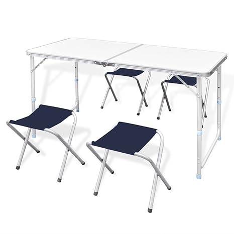 vidaXL Campingtisch Set mit 4 Hockern Klappmöbel Stühle Tisch Falthocker 120x60