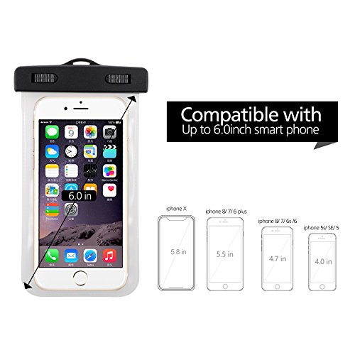 Wibo Universal Waterproof Phone Case CellPhone Dry Bag Pouch with Armband & Strap for iPhone8,7 Plus, 6S/5S/SE, Galaxy S8/S6/S7 Edge, LG,Sony,HTC, MP3 player (Clear)