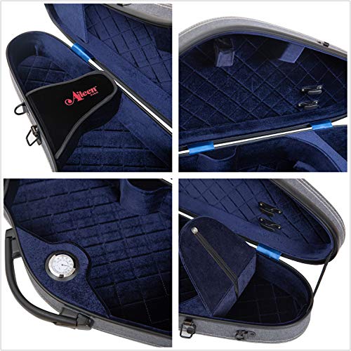 Aileen Violin Hard Case 4/4 Full Size Luxury Fabric Covered with Hygrometer Suspension, Gray - Thumbnail 5