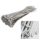 Vktech 100pcs Stainless Steel Exhaust Wrap Coated Locking Cable Zip Ties (11.8 Inch)