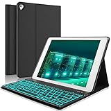 iPad Keyboard Case for iPad 2018(6th Gen),iPad Pro 2017 (5th Gen),iPad Pro 9.7,iPad Air 2 and iPad Air - Slim PU Leather Folio Cover – 7 Color Backlight - Auto Wake/Sleep- Black