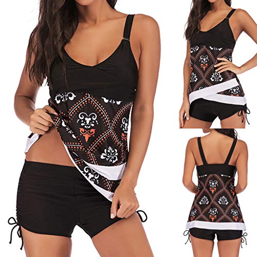 Women Plus Size Print Tankini Swimjupmsuit Swimsuit Beachwear Padded Swimwear Black