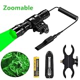 Ulako Green Light 350 Yards Adjustable Zoomable LED Coyote Hog Pig Varmint Predator Hunting Light Flashlight with Remote Pressure Switch
