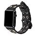 Falandi For Apple Watch Band 44mm 42mm Black Leather, Rock Style Hollow Rivets Genuine Leather iWatch Strap Women Men Replacement WristBand for Apple Watch Series 4 Series 3 Series 2 Series 1 - Black
