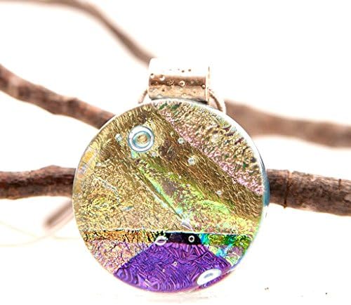 Fused Glass Dichroic Slide Pendant Necklace Round 18 Inch Chain Included