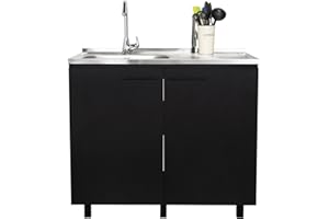 Tuhome Napoles Utility Sink with Cabinet, Two Doors and Interior Shelves,Stainless Steel Countertop 35" Height