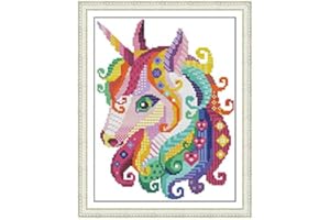 Stitchmelody 14CT Counted Cross Stitch Kits,DMC Unprinted Pattern Embroidery Set Needlework-Unicorn 8.7''×11.8''