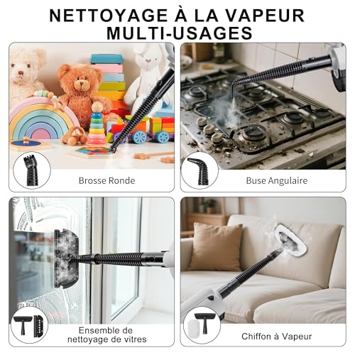 Vidattx Steam Cleaner, Multifunction Steam Cleaner, 8 in 1, 1500 W, Removes 99.9% of Viruses and Bacteria, Steam Cleaner ECO Without Detergents, Glass Cleaner, Sofa Steam Cleaner