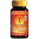 BioAstin Hawaiian Astaxanthin 12mg, 50 Softgels - US Farm Grown Microalgae - Non-GMO, Gluten-Free