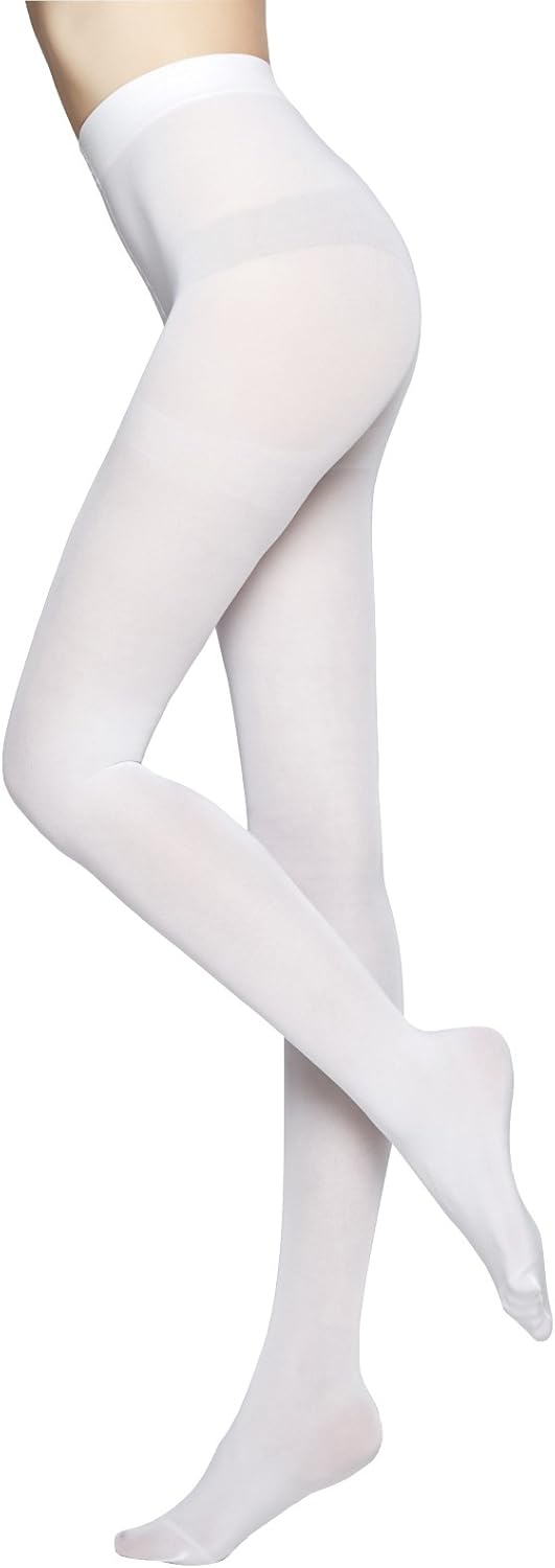 Women's 80 Den Microfiber Soft Opaque Tights (White): Clothing