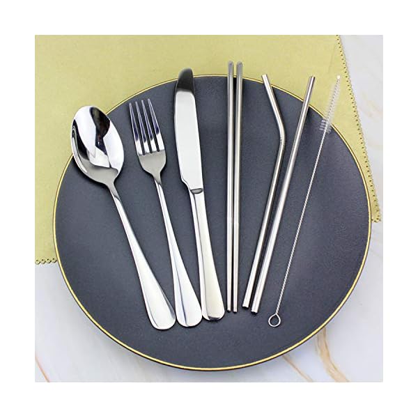 Suhsai-9-Piece-Portable-Stainless-Steel-Cutlery-Set-Steel-Utensils-Knife-Spoon-Fork-Chopsticks-Cleaning-Brush-Wheat-Straw-Box-CaseTableware-Camping-Picnic-Travel-Cutlery-Set-Pink Suhsai 9 Piece Portable Stainless Steel Cutlery Set, Steel Utensils Knife, Spoon, Fork, Chopsticks, Cleaning Brush, Wheat Straw Box Case,Tableware, Camping, Picnic, Travel Cutlery Set (Pink)