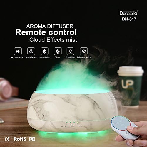 Aroma Humidifier Essential Oil Diffuser 500ML AOTOM Mist Humidifier 500ML Ultrasonic Humidifier with Remote to Air Purifier Timer/Colorful Lights for Home Office Bedroom Yoga Spa (Marble)