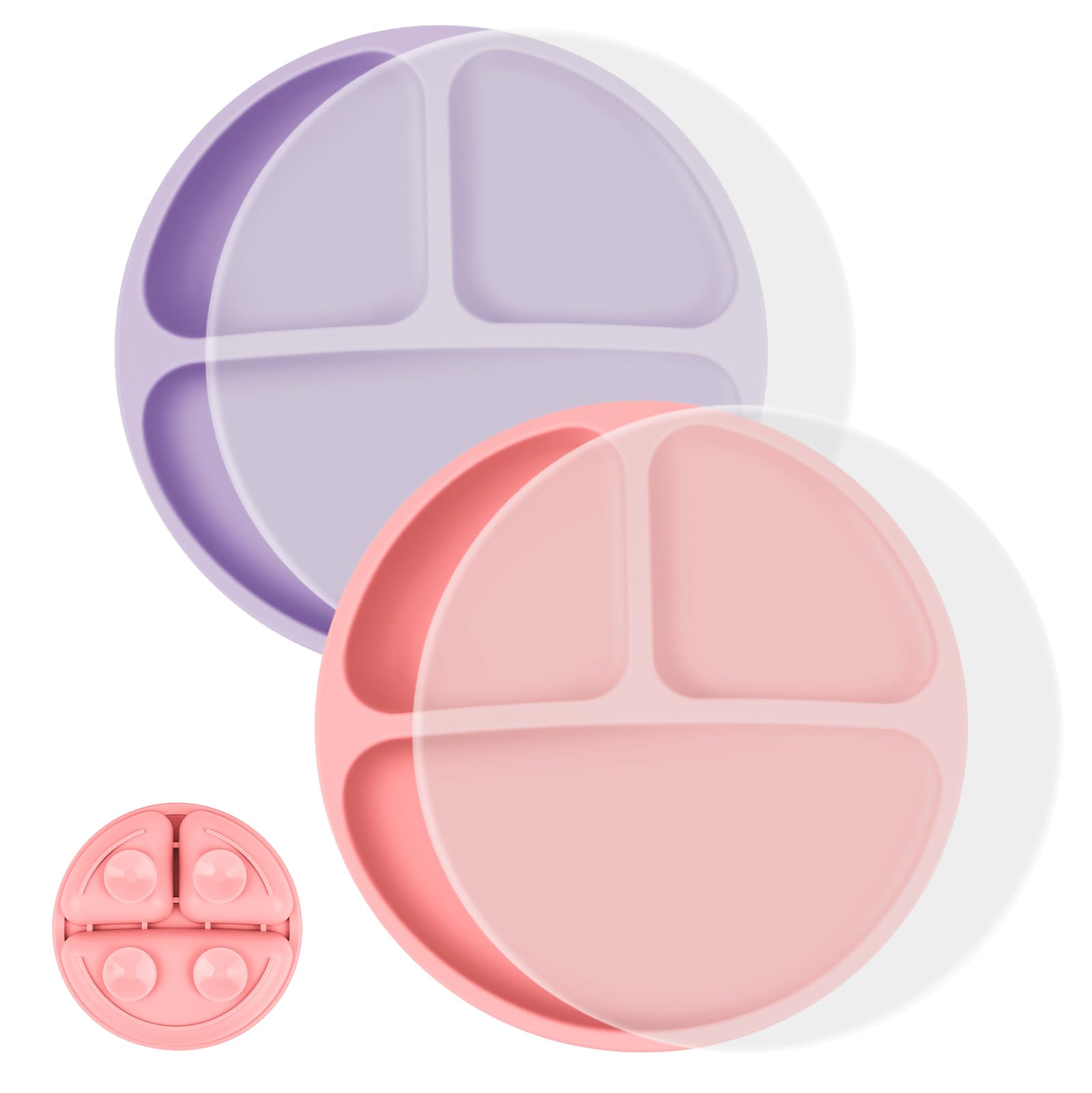 Photo 1 of Vicloon Toddler Dishware Plate, 2 Pcs Silicone Plate with Divided Compartments, Suction Plates for Babies & Toddlers, BPA Free, Microwave & Dishwasher Safe, Includes Lids