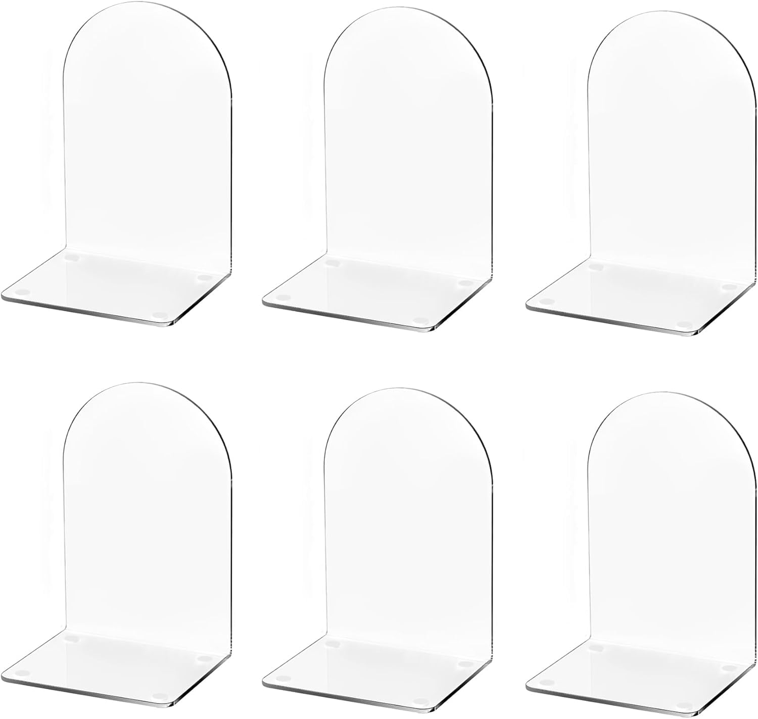 Deefongo 6Pcs Arch Acrylic Bookends,Heavy Duty Book End,Acrylic Book Stand,Non-slipTransparent Desk Organizer for Office Bookshelf Kid's Gift