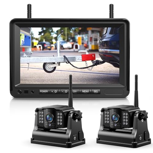 eRapta 2 Magnetic Reversing Cameras Wireless with 7 Inch 1080P Monitor: 9600 mAh Battery 2 Mins DIY Installation & Dual Split Wireless Reversing Camera, IP69K Waterproof Reversing Cameras for Car, Truck, Van