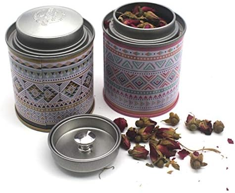 2-Pack Metal Tin Storage Boxes- Aggice Small Tin Containers with Petal and Leaf for Flowering Tea, Coffee, Fruit Tea and Candy (Tea)
