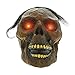 Halloween Haunters Life Size Burnt Rotten Flesh Mummy Skull Prop Decoration - Scary Zombie Skeleton Head with Red LED Eyes - Display Haunted House Graveyard