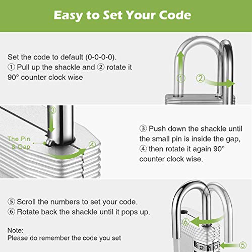 KeeKit Combination Lock 2 Pack, 4 Digit Padlock with Combination for Gym, Locker, Sports, School, Gate, Fence, Case, Toolbox, Hasp and Storage, Cabinet - Easy to Set Your Own Combo (Silver) - Thumbnail 3