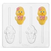 Chickie Lollipop Chocolate Candy Mold Easter 1818 - Plastic Chick with Flower, 4 Cavities, 2.4" x 3.6"