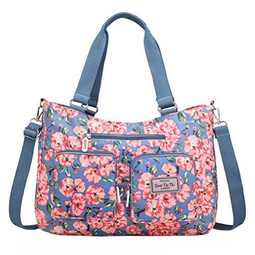 EasyHui Nylon Messenger Bag Crossbody Shoulder Bag Women Girls Flower Print Large Capacity Travel Bag Plum Blossom
