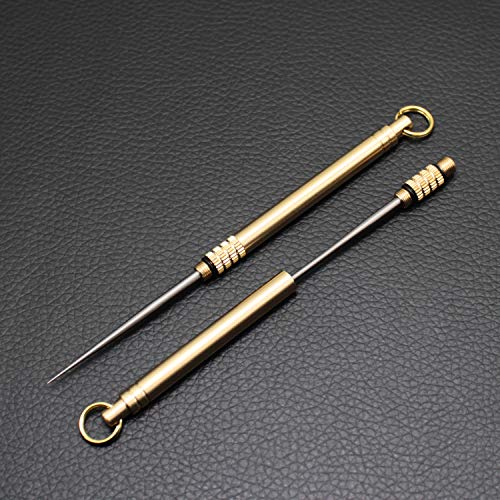 PPFISH Outdoor Camping Picnic Titanium Toothpick & Ear Pick EDC Keychain Tool With Brass Protective Case Holder Ultralight Travel Kits - Thumbnail 2