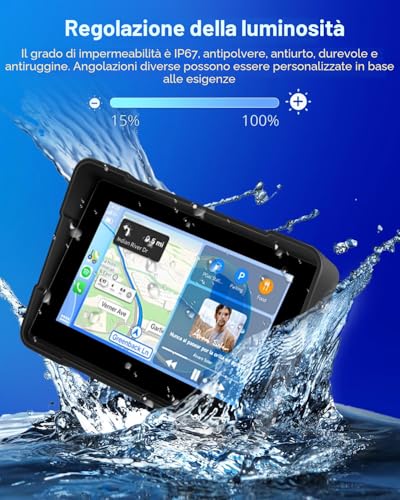 Rimoody Wireless Carplay Motorbike Ships Android Car, 7 Inch Touchscreen Portable Car Radio for Motorbikes, Wireless Carplay Display with Airplay/Android Cast/Dual Bluetooth/Navigation/IP67 Waterproof