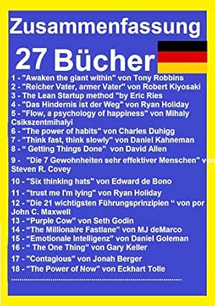Zusammenfassung Und Ubungen 27 Bucher Awaken The Giant Within Reicher Vater Armer Vater Das Hindernis Ist Der Weg Die 7 Gewohnheiten Sehr Effektiver Of Habits Purple Cow German Edition Ebook A Zusammenfassung Kindle Amazon Com