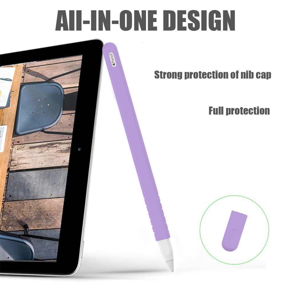 YINVA Sleeve Cover Compatible with Apple Pencil Pro/ 2nd Generation, Grip Skin Case Accessories Compatible with iPad Pencil 2 Gen with Nib Cap (Purple)