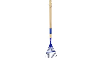 Xifando Kids Leaf Rake-Small Wooden Handle Leaf Rake with Metal Tines, 27inches /69cm Length, for Kids Enjoy Garden Cleaning Activities (Blue)