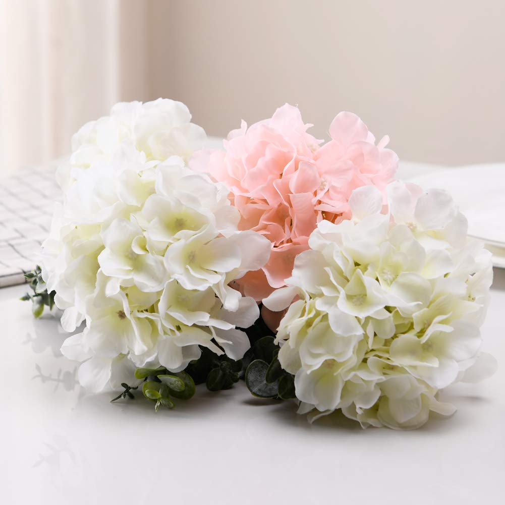 AVIVIHO White Hydrangea Silk Flowers Heads Pack Of 10 Ivory White Full