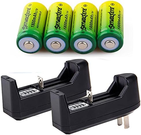 4x 1800mah 3.7v Cr123a 16340 Li-ion Rechargeable Battery Batteries + 2x Chargers for Flashlight