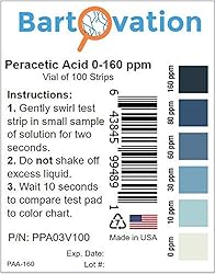 Peracetic Acid Test Strips, 0-160 ppm [3 Vials of