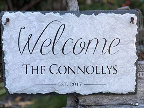 Sassy Squirrel Beautifully Handcrafted and Customizable Slate Home Address Plaque (12"x8" or 16"x10") Personalized House Sign with and Hardware. Improve The Curb Appeal of Your Property (12"x8")
