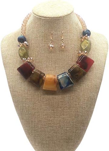 JHWZAIY Women's Acrylic Stone Statement Necklace Earring Set