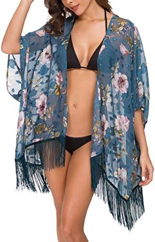 OLRAIN Women's Floral Print Sheer Loose Kimono Cardigan Capes