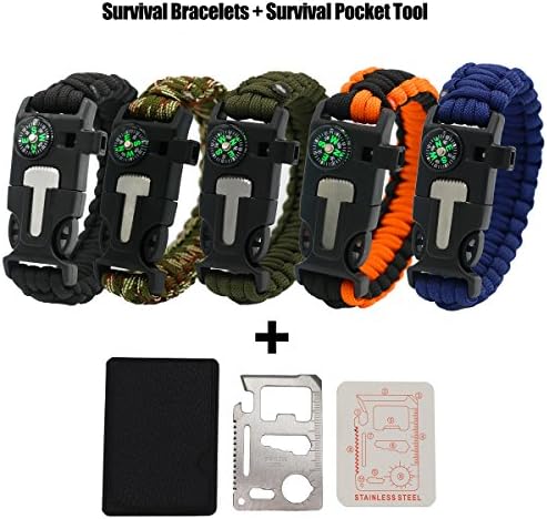 GOGOLUCK 5 Pack Emergency Survival Paracord Bracelets Ultimate Tactical Survival Gear with Multi Tool - Embedded Compass Fire Starter Emergency Knife Whistle Rescue Rope