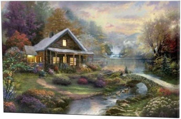 COLOURFUL COTTAGE LED CANVAS WALL ART 60CM X 40CM