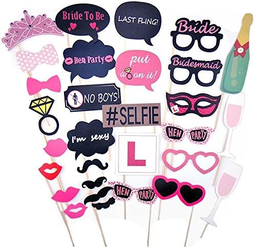 Rokou 30pcs Photo Booth Props Moustache Lips On A Stick Posing Props DIY Kit for Party Wedding Hen Night Favor Decorations