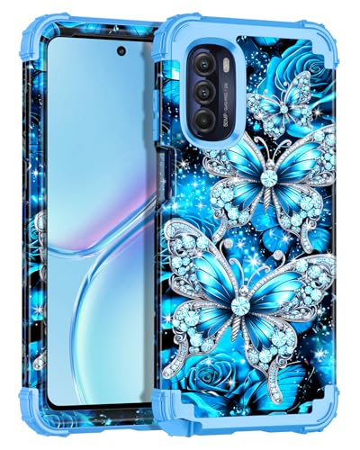 Casetego Compatible with Moto G Stylus 2022 5G/4G Case,Glow in The Dark Three Layer Heavy Duty Sturdy Shockproof Full Protection Rugged Hard PC+Soft TPU Bumper Case,Light Blue