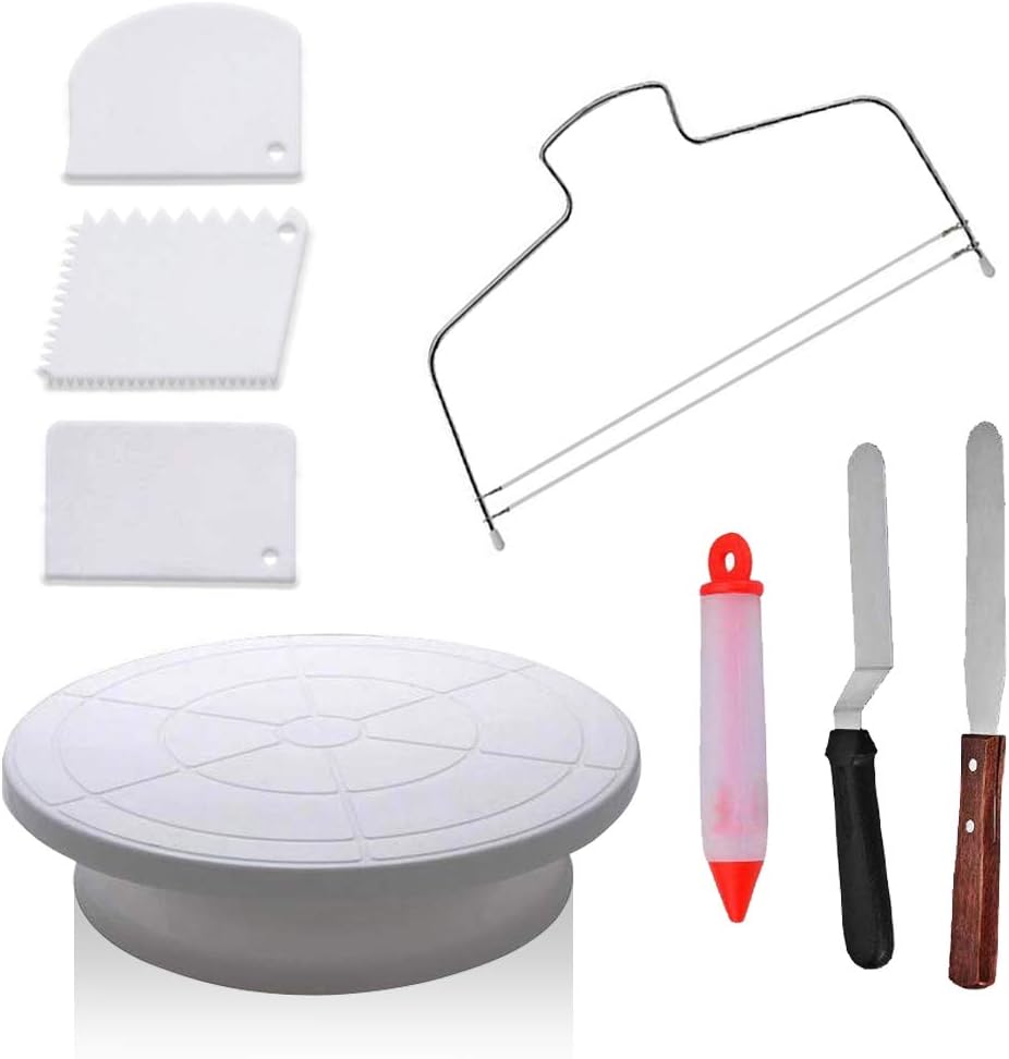 Cake Decorating Supplies with 11 inch cake turntable 12.7''Angled Icing Spatula Cake leveler Can Pen Revolving Cake Stand (ZC009)