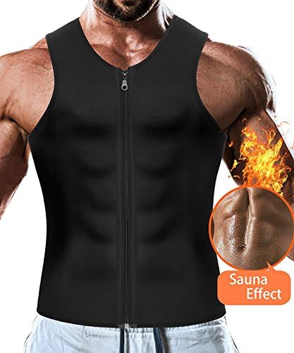 LTSnake Mens Hot Sweat Body Shaper Tank Top Tummy Fat Burner Slimming Sauna Vest Weight Loss Shapewear Neoprene (Black Zip, XXL)