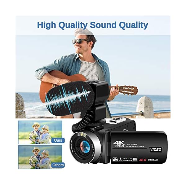 Videokamera 4K Video Camcorder 48MP Videokamera mit Mikrofon mit Handheld und Haube – Bild 6