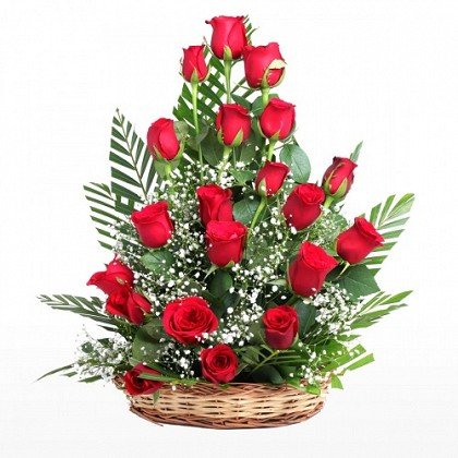 Floralbay Special Basket Arrangement with 21 Fresh Roses (Red)